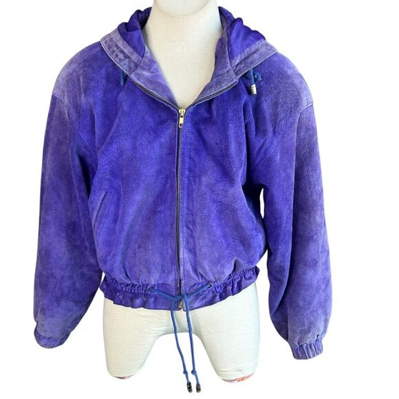 Chia Vintage 80s 90s Purple Suede Leather Hooded Bomber Jacket Size Smal… - Picture 1 of 11